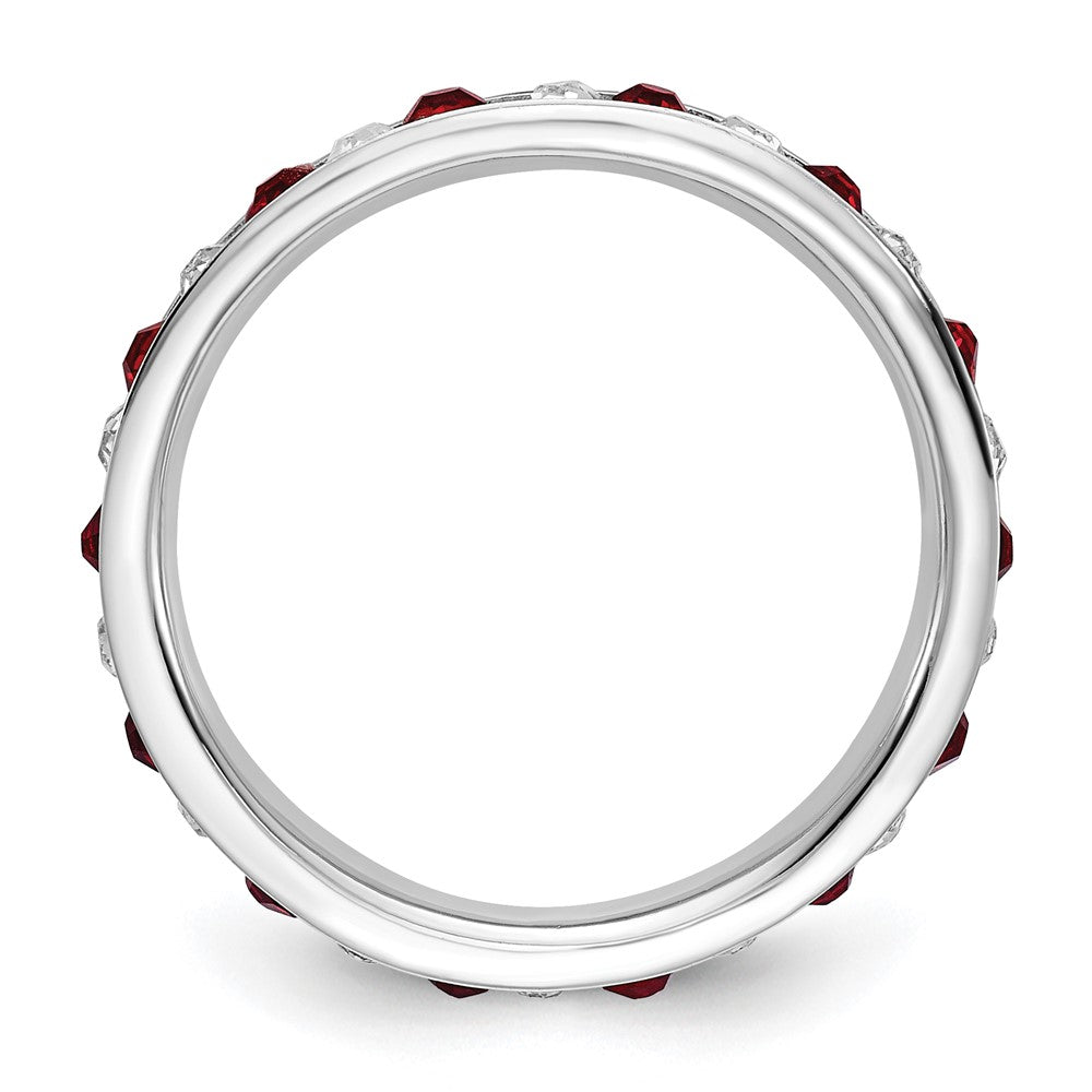Sterlingsilber Rhodiniert Rot und Weiß Kristall Memoire Ring