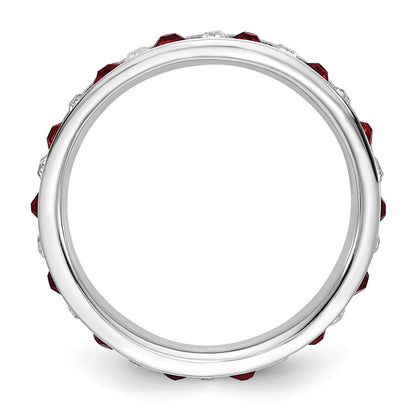Sterlingsilber Rhodiniert Rot und Weiß Kristall Memoire Ring