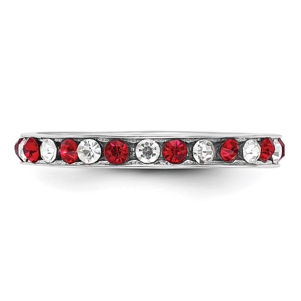 Sterlingsilber Rhodiniert Rot und Weiß Kristall Memoire Ring