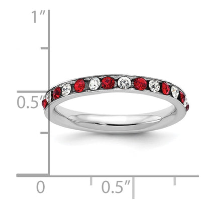 Sterlingsilber Rhodiniert Rot und Weiß Kristall Memoire Ring