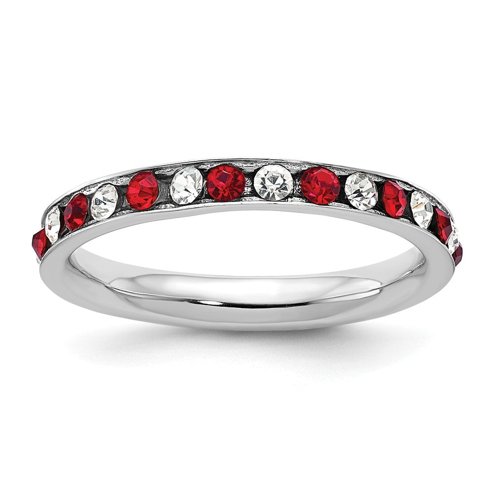 Sterlingsilber Rhodiniert Rot und Weiß Kristall Memoire Ring
