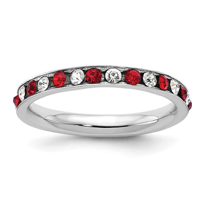 Sterlingsilber Rhodiniert Rot und Weiß Kristall Memoire Ring