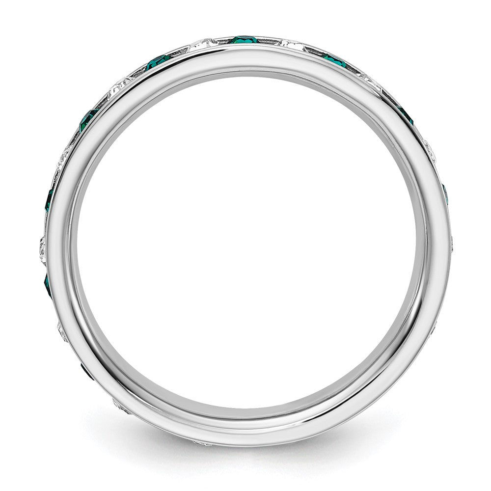 Sterlingsilber Rhodiniert Grün und Weiß Kristall Memoire Ring