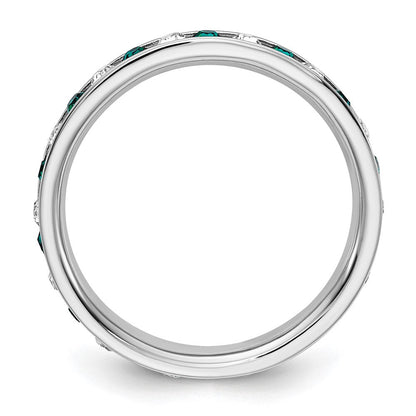 Sterlingsilber Rhodiniert Grün und Weiß Kristall Memoire Ring