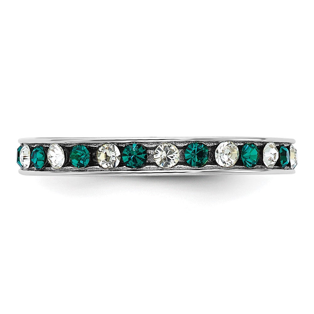 Sterlingsilber Rhodiniert Grün und Weiß Kristall Memoire Ring