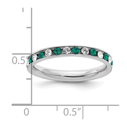Sterlingsilber Rhodiniert Grün und Weiß Kristall Memoire Ring