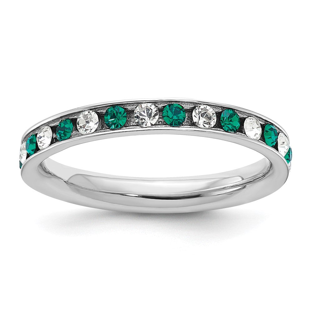 Sterlingsilber Rhodiniert Grün und Weiß Kristall Memoire Ring