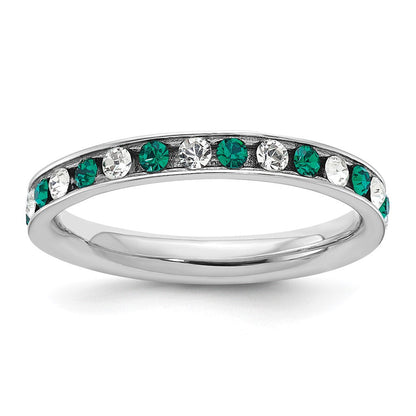 Sterlingsilber Rhodiniert Grün und Weiß Kristall Memoire Ring