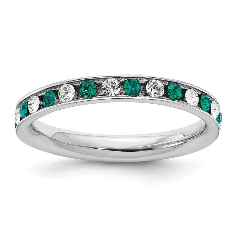 Sterlingsilber Rhodiniert Grün und Weiß Kristall Memoire Ring