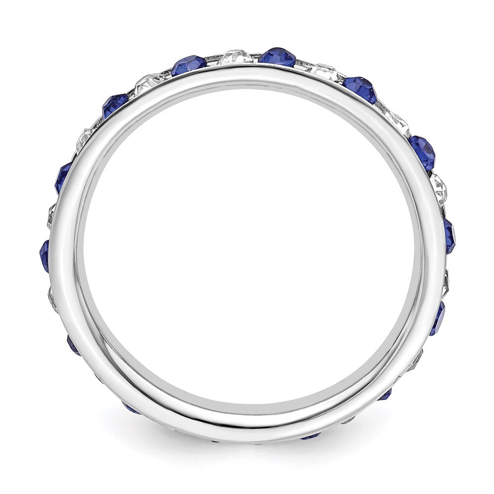 Sterlingsilber Rhodiniert Blau und Weiß Kristall Memoire Ring