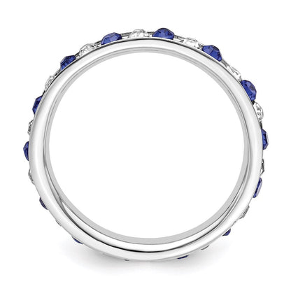 Sterlingsilber Rhodiniert Blau und Weiß Kristall Memoire Ring