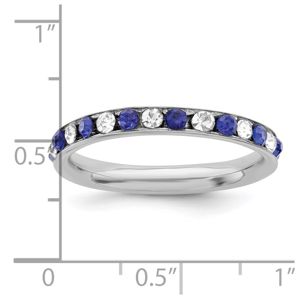 Sterlingsilber Rhodiniert Blau und Weiß Kristall Memoire Ring