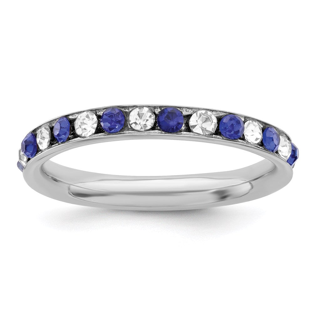 Sterlingsilber Rhodiniert Blau und Weiß Kristall Memoire Ring