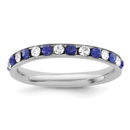 Sterlingsilber Rhodiniert Blau und Weiß Kristall Memoire Ring