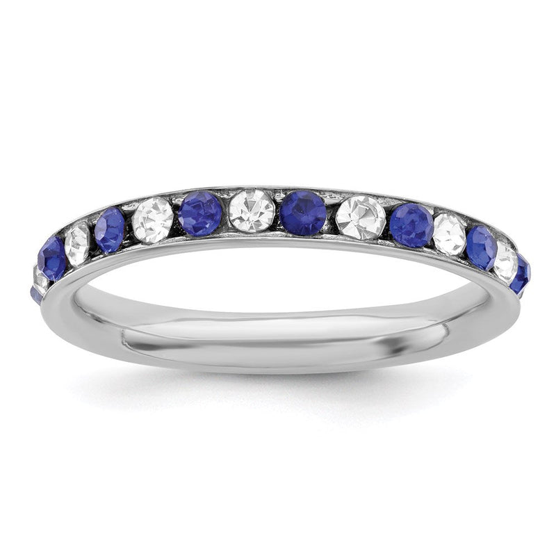 Sterlingsilber Rhodiniert Blau und Weiß Kristall Memoire Ring