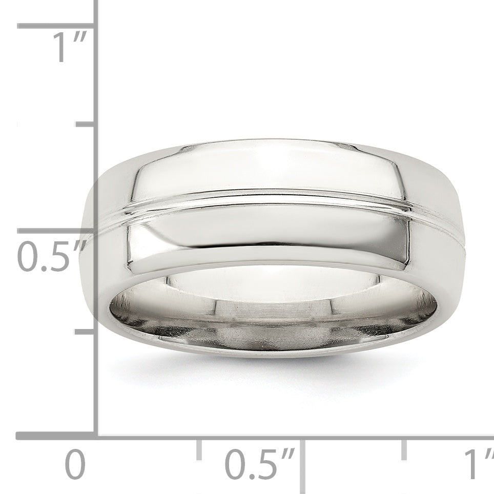 Sterlingsilber 7mm Poliert Gewölbt Gerillt Fantasie Ring