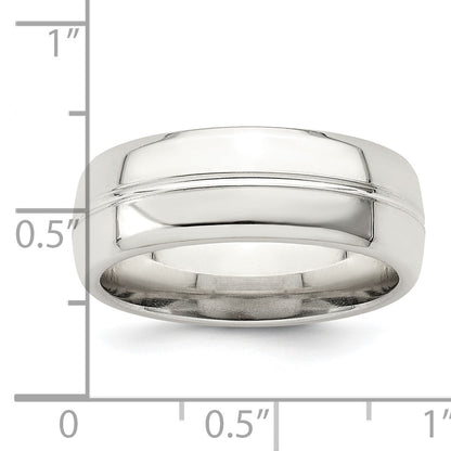 Sterlingsilber 7mm Poliert Gewölbt Gerillt Fantasie Ring