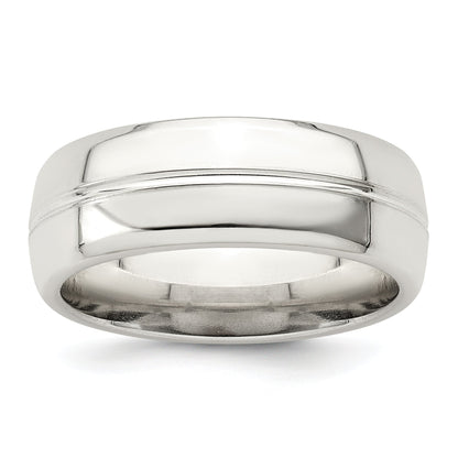 Sterlingsilber 7mm Poliert Gewölbt Gerillt Fantasie Ring