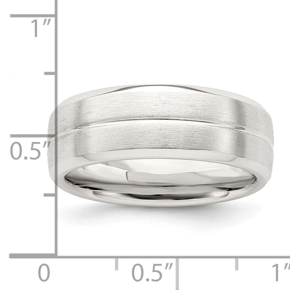 Sterlingsilber 7mm Gebürstet Gewölbt Gerillt Fantasie Ring