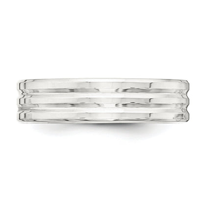 Sterlingsilber 6mm Poliert Flach Gerillt Fantasie Ring