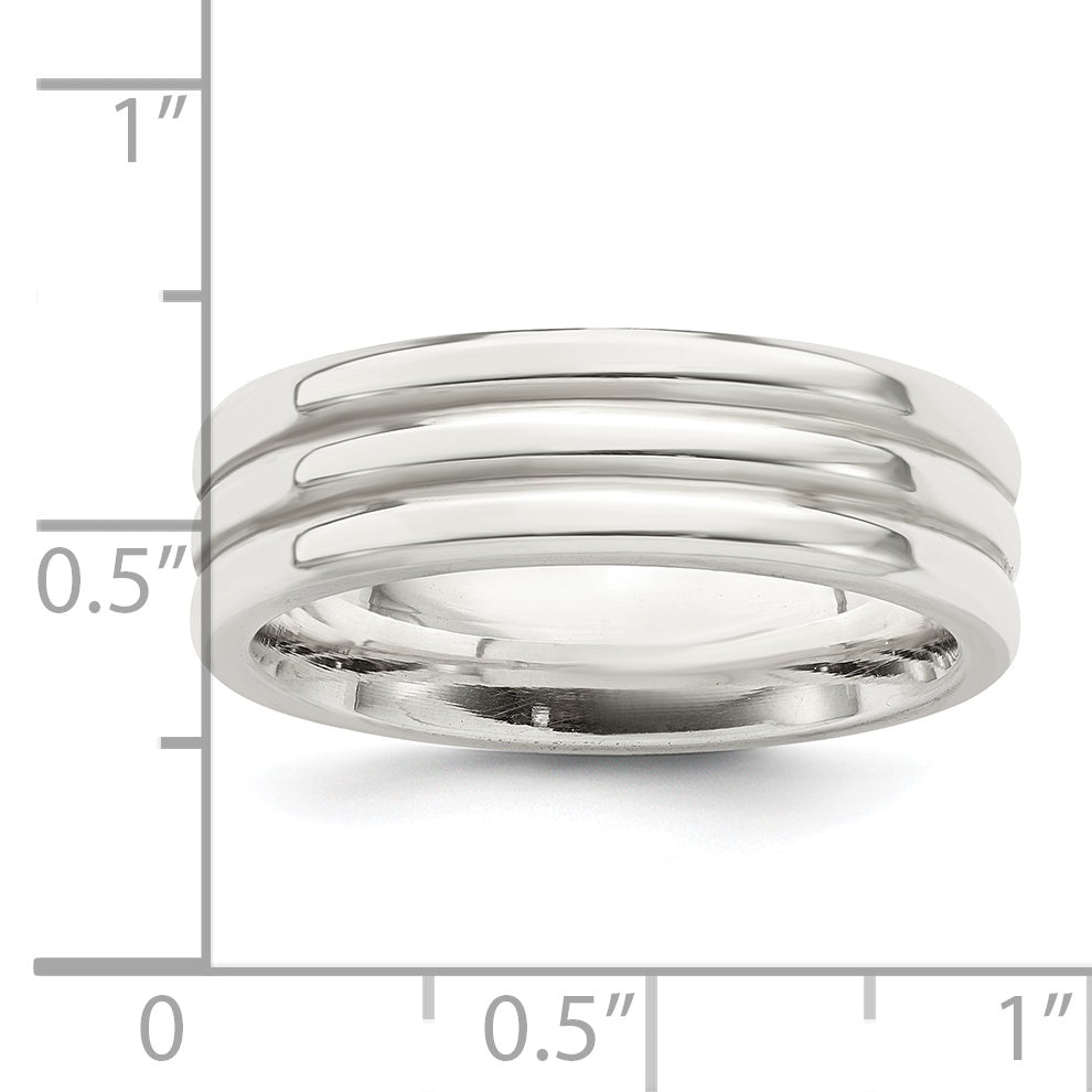 Sterlingsilber 6mm Poliert Flach Gerillt Fantasie Ring