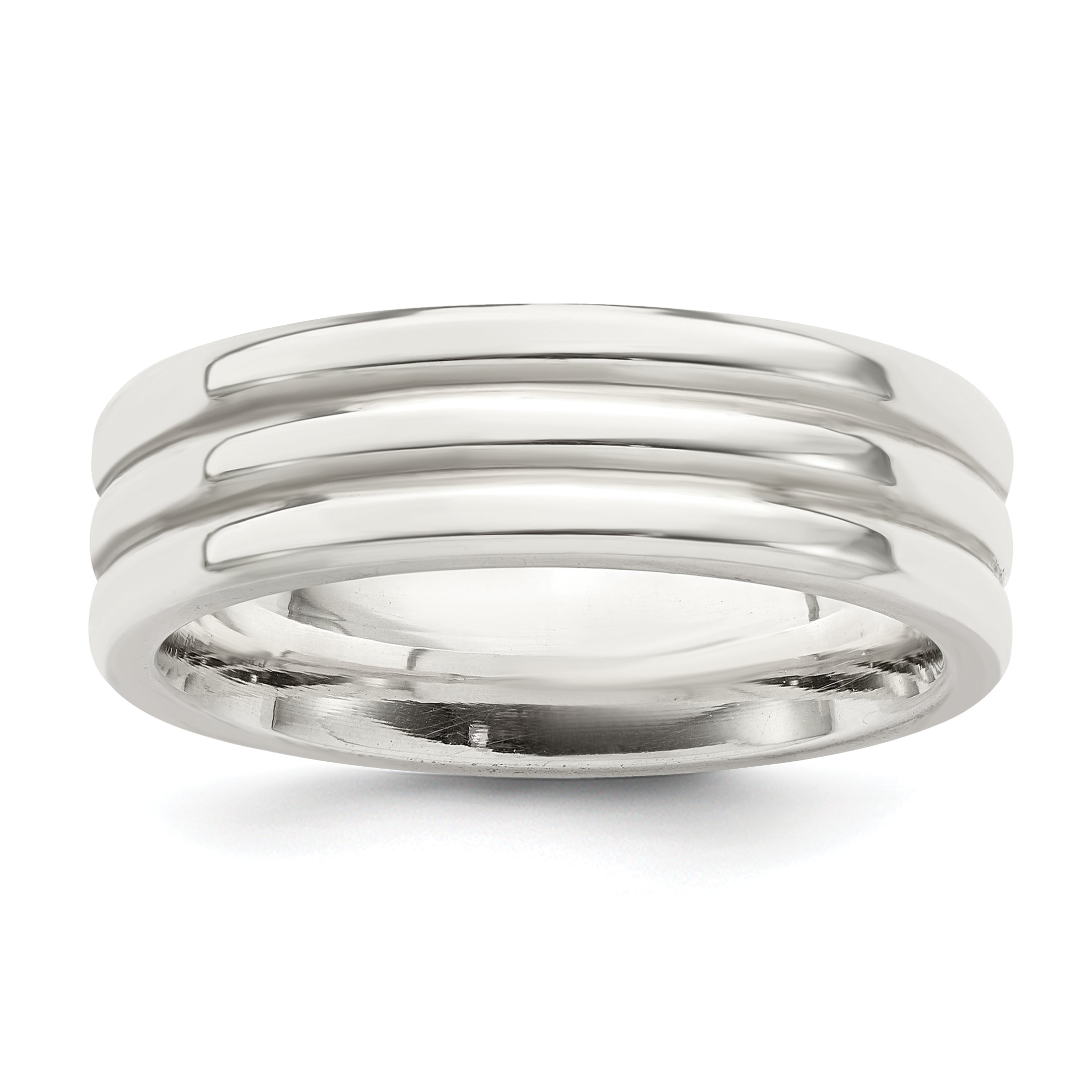 Sterlingsilber 6mm Poliert Flach Gerillt Fantasie Ring
