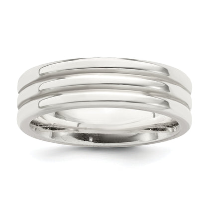 Sterlingsilber 6mm Poliert Flach Gerillt Fantasie Ring