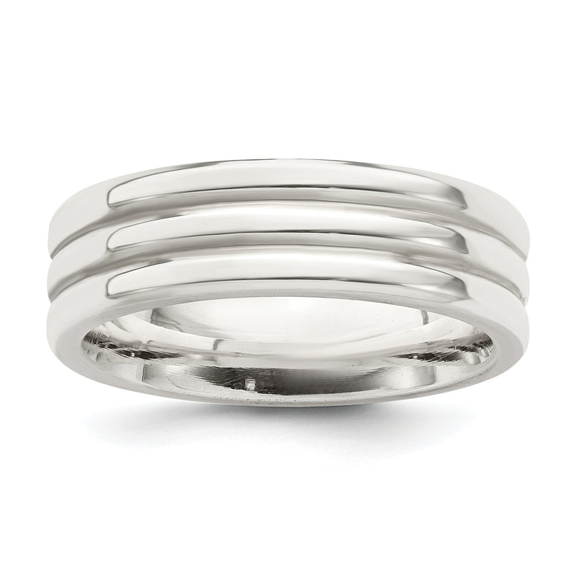 Sterlingsilber 6mm Poliert Flach Gerillt Fantasie Ring
