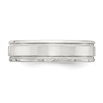 Sterlingsilber 6mm Poliert Flach Gerillt Abgeschrägt Kante Fantasie Ring