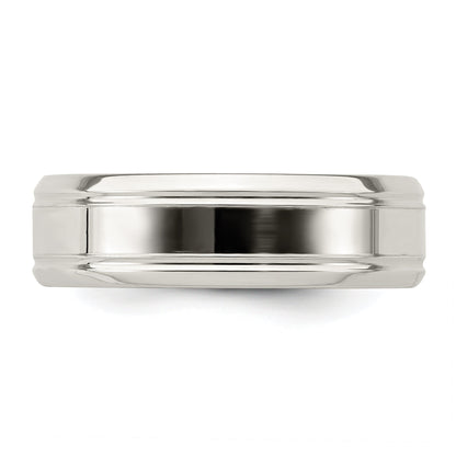 Sterlingsilber 6mm Poliert Flach Gerillt Abgeschrägt Kante Fantasie Ring