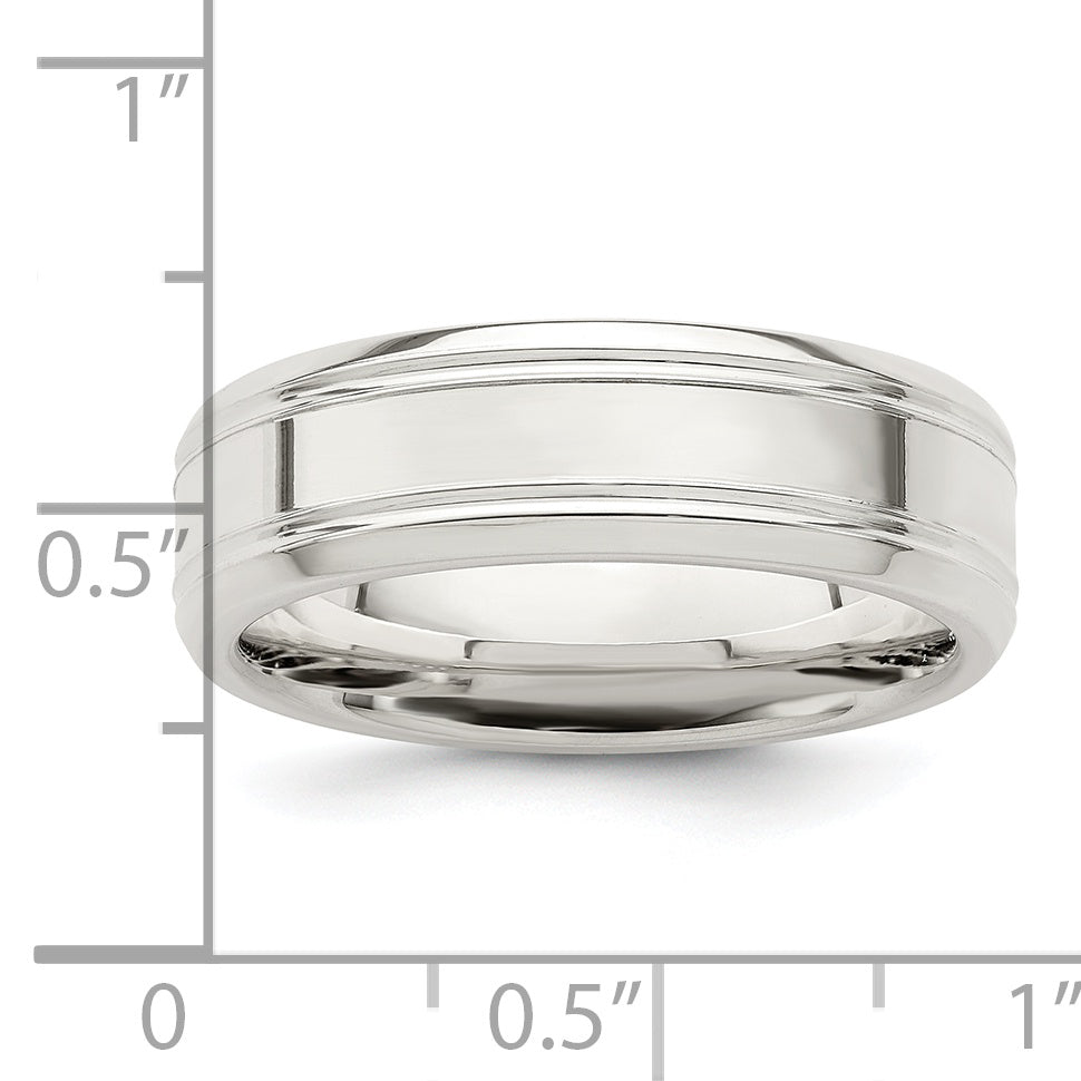 Sterlingsilber 6mm Poliert Flach Gerillt Abgeschrägt Kante Fantasie Ring