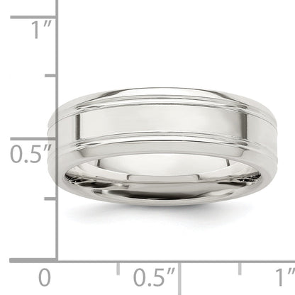 Sterlingsilber 6mm Poliert Flach Gerillt Abgeschrägt Kante Fantasie Ring