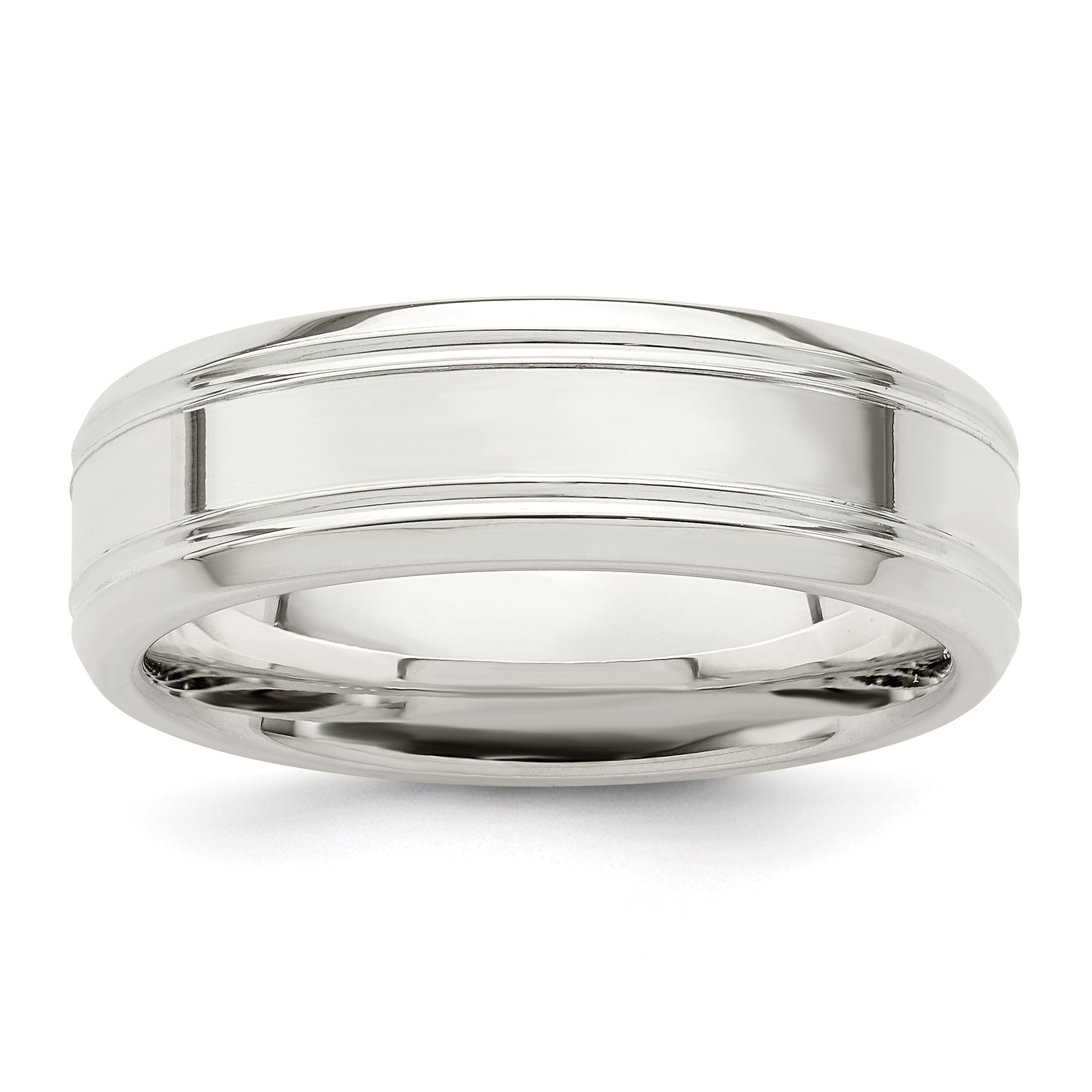 Sterlingsilber 6mm Poliert Flach Gerillt Abgeschrägt Kante Fantasie Ring
