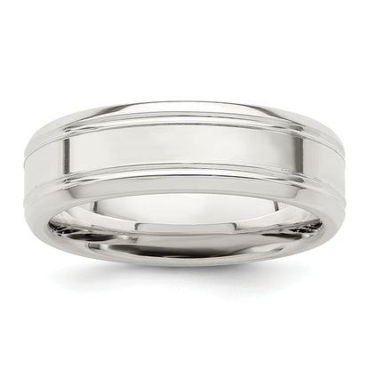 Sterlingsilber 6mm Poliert Flach Gerillt Abgeschrägt Kante Fantasie Ring