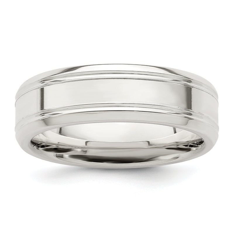 Sterlingsilber 6mm Poliert Flach Gerillt Abgeschrägt Kante Fantasie Ring
