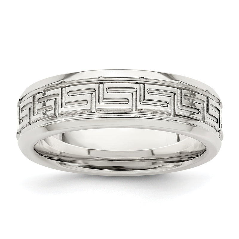 Sterlingsilber 6mm Poliert Flach Greek Key Design Abgeschrägt Kante Fantasie Ring