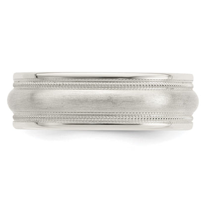 Sterlingsilber 7mm Gebürstet Gewölbt Doppelt Milgrain Fantasie Ring