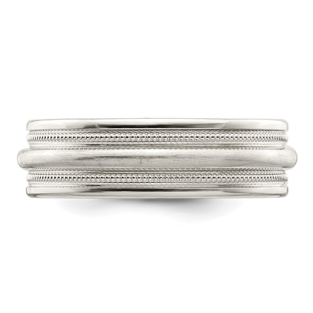 Sterlingsilber 7mm Gebürstet Gewölbt Doppelt Milgrain Fantasie Ring