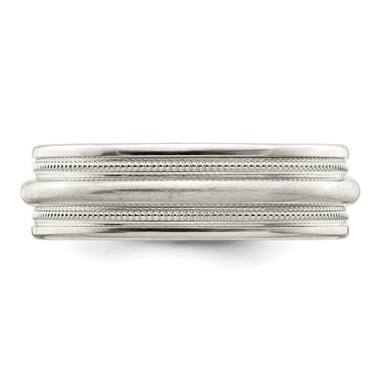 Sterlingsilber 7mm Gebürstet Gewölbt Doppelt Milgrain Fantasie Ring