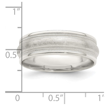 Sterlingsilber 7mm Gebürstet Gewölbt Doppelt Milgrain Fantasie Ring