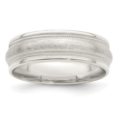 Sterlingsilber 7mm Gebürstet Gewölbt Doppelt Milgrain Fantasie Ring