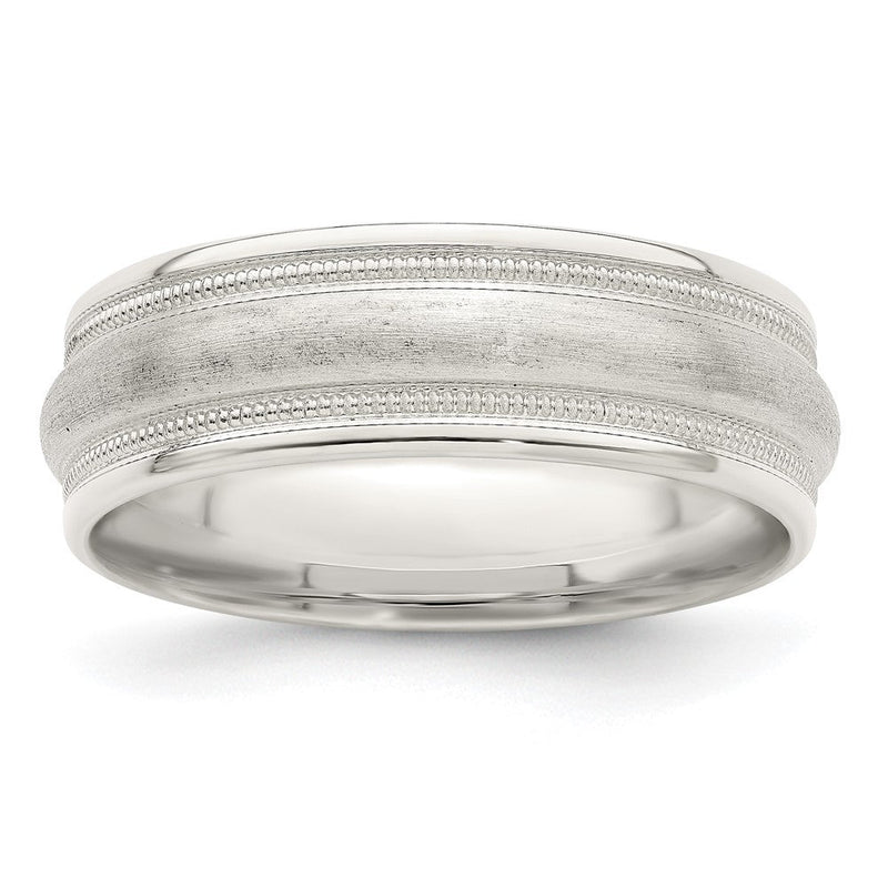 Sterlingsilber 7mm Gebürstet Gewölbt Doppelt Milgrain Fantasie Ring