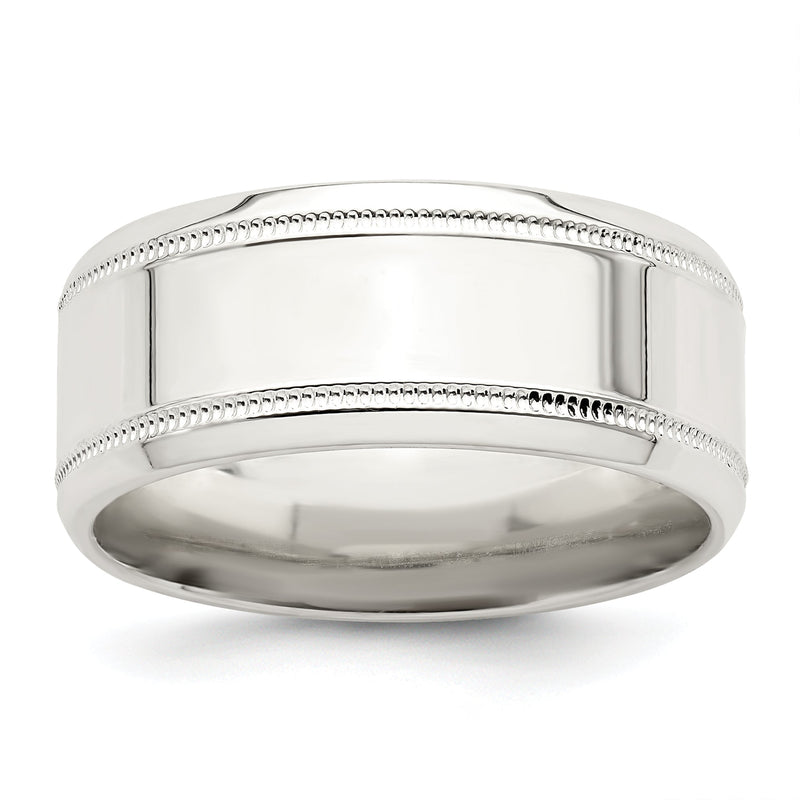 Sterlingsilber 6mm Poliert Flach Milgrain Abgeschrägt Kante Fantasie Ring