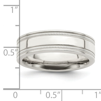 Sterlingsilber 6mm Poliert Flach Milgrain Gerillt Kante Fantasie Ring
