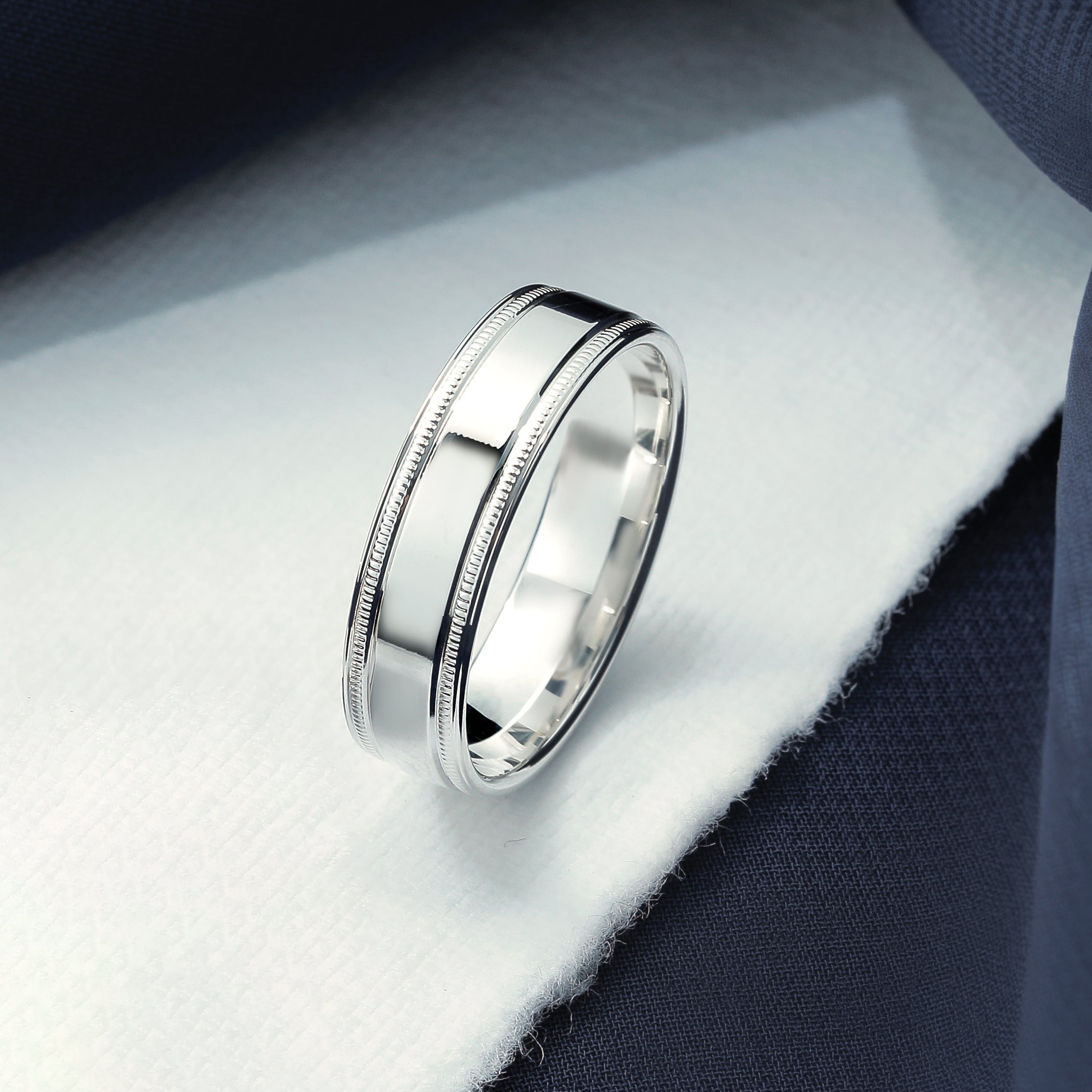 Sterlingsilber 6mm Poliert Flach Milgrain Gerillt Kante Fantasie Ring