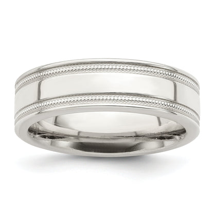 Sterlingsilber 6mm Poliert Flach Milgrain Gerillt Kante Fantasie Ring