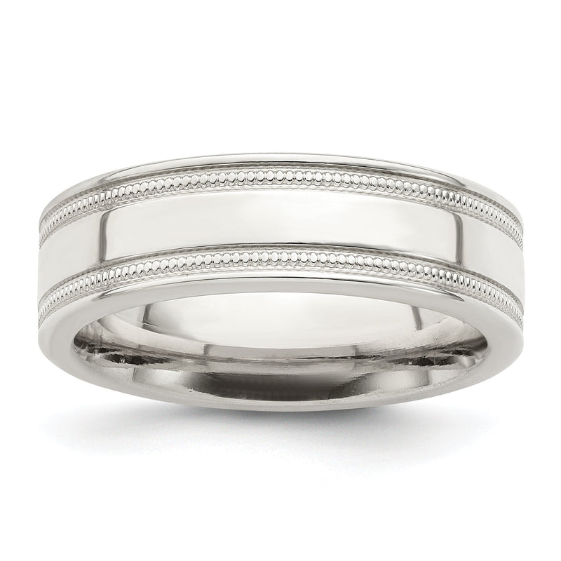 Sterlingsilber 6mm Poliert Flach Milgrain Gerillt Kante Fantasie Ring