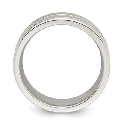 Sterlingsilber 8mm Poliert Flach Gerillt Fantasie Ring