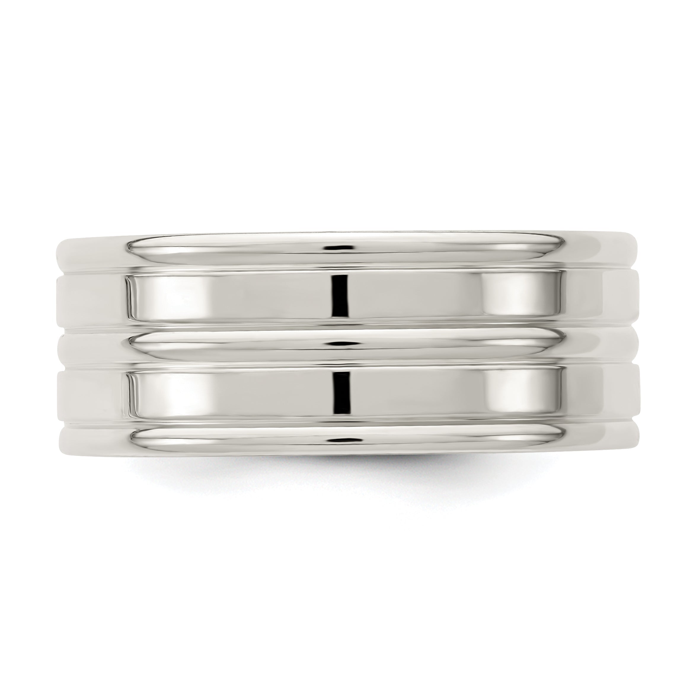 Sterlingsilber 8mm Poliert Flach Gerillt Fantasie Ring