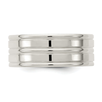 Sterlingsilber 8mm Poliert Flach Gerillt Fantasie Ring